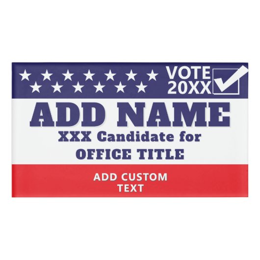 Patriotic Political 2026 Campaign Candidate Custom 名札 (正面)