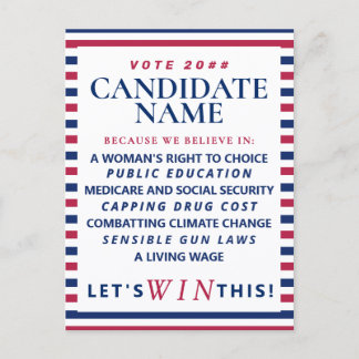 Patriotic Political Vote Blue Democrat Campaign  インビテーションポストカード