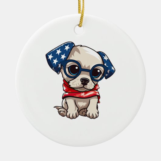 Patriotic Puppy - Style 13 セラミックオーナメント (正面)