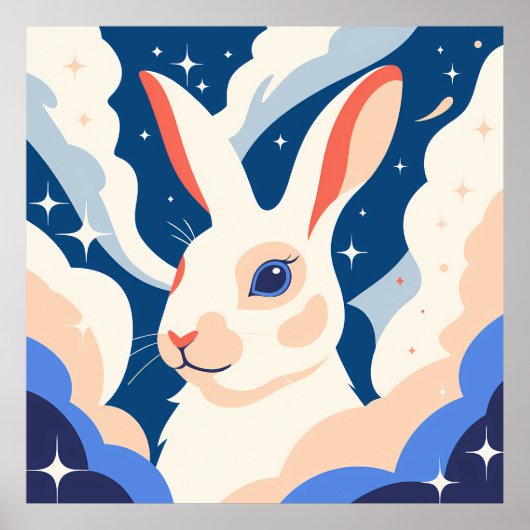 Patriotic Rabbit with American Flag Design ポスター (正面)