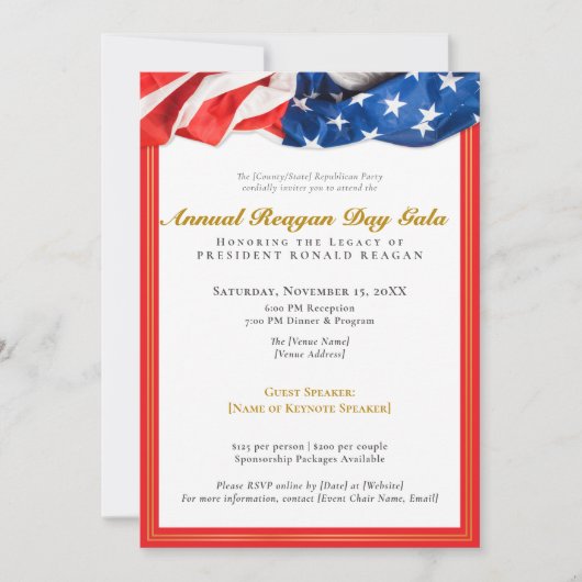 Patriotic Reagan Day Gala Fundraiser Republican 招待状 (正面)