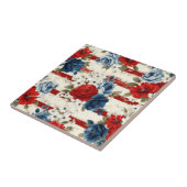 Patriotic Red Blue White Floral (2) タイル (側面)