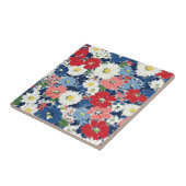Patriotic Red Blue White Floral (3) タイル (側面)