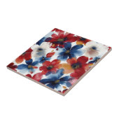 Patriotic Red Blue White Floral (5) タイル (側面)