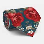 Patriotic Red Blue White Floral (6) ネクタイ (ロール)