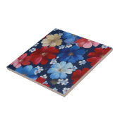Patriotic Red Blue White Floral (9) タイル (側面)
