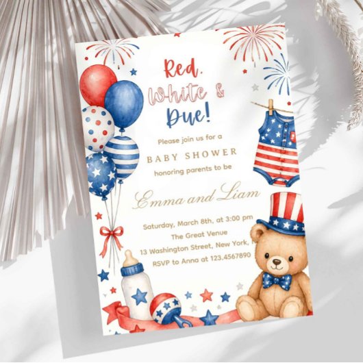 Patriotic Red White and Blue Baby Shower 招待状