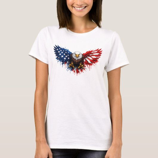 Patriotic Red White and Blue Bald Eagle Tシャツ (正面)
