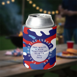 Patriotic Red White and Blue Camo Can Cooler 缶クーラー