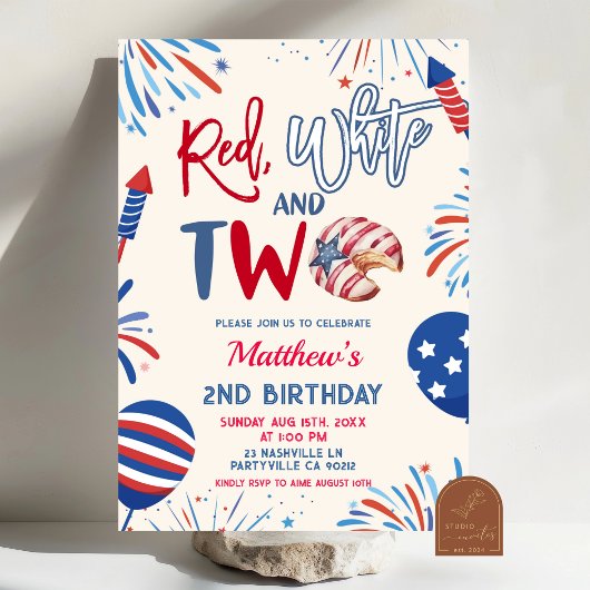 Patriotic red white and two birthday 招待状