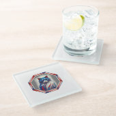 Patriotic Red White & Blue Cat In Frame ガラスコースター (アングル)