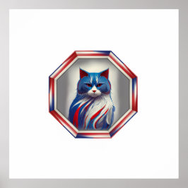 Patriotic Red White & Blue Cat In Frame ポスター