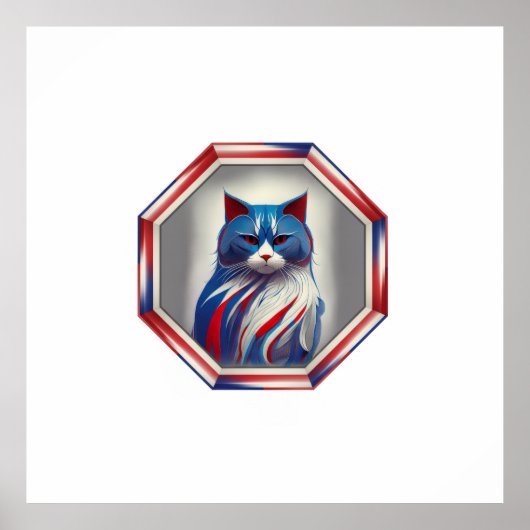 Patriotic Red White & Blue Cat In Frame ポスター (正面)