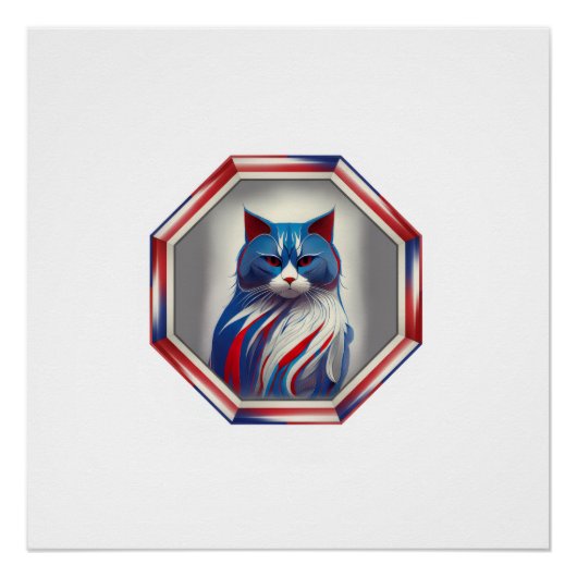 Patriotic Red White & Blue Cat In Frame ポスター (正面)