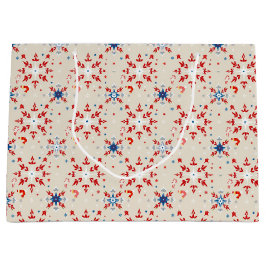 Patriotic Red White Blue Christmas Snowflake Gift ラージペーパーバッグ