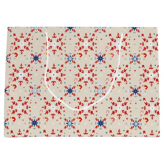 Patriotic Red White Blue Christmas Snowflake Gift ラージペーパーバッグ (正面)