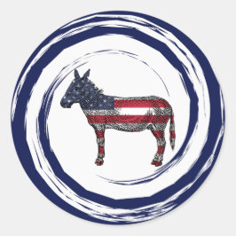 Patriotic Red White Blue Donkey ラウンドシール