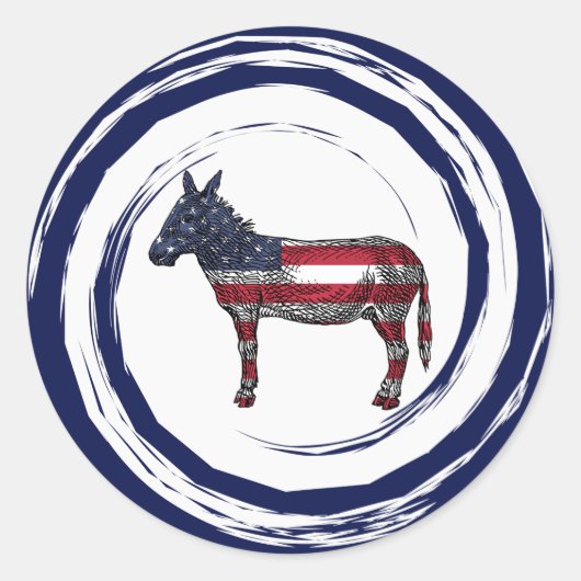 Patriotic Red White Blue Donkey ラウンドシール (正面)