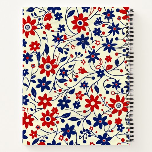 Patriotic Red White Blue Floral Pattern ノートブック (裏面)