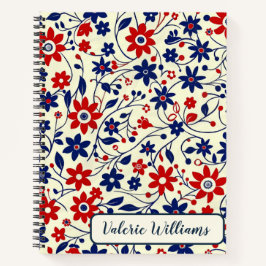 Patriotic Red White Blue Floral Pattern ノートブック