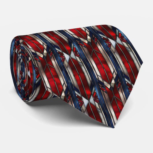 Patriotic Red White Blue Geometric Pattern ネクタイ (ロール)