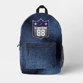 Patriotic Red White & Blue Glitter Football Team  プリントバックパック (正面)