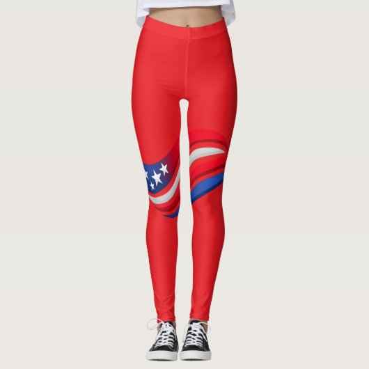 Patriotic Red White Blue Leggings – USA Stars & Wa レギンス (正面)