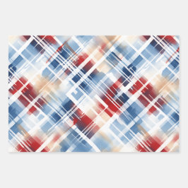 Patriotic Red White Blue Plaid Complementary Set ラッピングペーパーシート