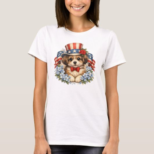 Patriotic Red White Blue Puppy Tシャツ (正面)