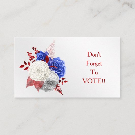 Patriotic Red White Blue Roses Vote Reminder 名刺 (正面)