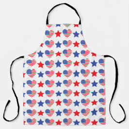 PATRIOTIC RED WHITE BLUE STARS & HEARTS エプロン