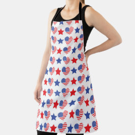 PATRIOTIC RED WHITE BLUE STARS & HEARTS エプロン