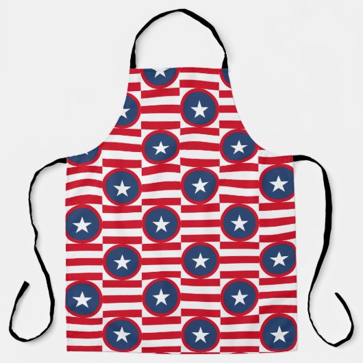 PATRIOTIC RED WHITE BLUE STARS & PATTERNS エプロン (正面)