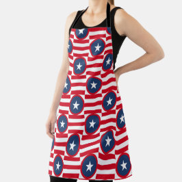 PATRIOTIC RED WHITE BLUE STARS & PATTERNS エプロン