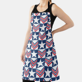 PATRIOTIC RED WHITE BLUE STARS & PATTERNS エプロン