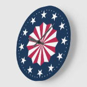 Patriotic Red White Blue Stars Stripes Rosette ラージ壁時計 (傾斜)
