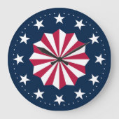 Patriotic Red White Blue Stars Stripes Rosette ラージ壁時計 (正面)
