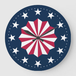 Patriotic Red White Blue Stars Stripes Rosette ラージ壁時計