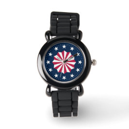 Patriotic Red White Blue Stars Stripes Rosette 腕時計