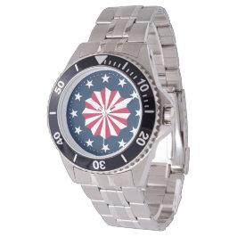 Patriotic Red White Blue Stars Stripes Rosette 腕時計