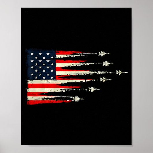 Patriotic Red White Blue Usa Flag Fighter Jets 4th ポスター (正面)