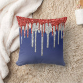 Patriotic Red White Glitter Drip Blue クッション (ブランケット)