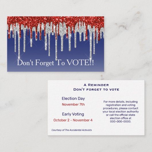 Patriotic Red White Glitter Drip Blue Reminder 名刺 (正面/裏面)