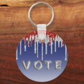 Patriotic Red White Glitter Drip Blue Vote キーホルダー (正面)