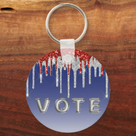 Patriotic Red White Glitter Drip Blue Vote キーホルダー