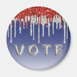 Patriotic Red White Glitter Drip Blue Vote マグネット
