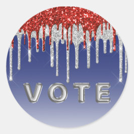 Patriotic Red White Glitter Drip Blue Vote ラウンドシール