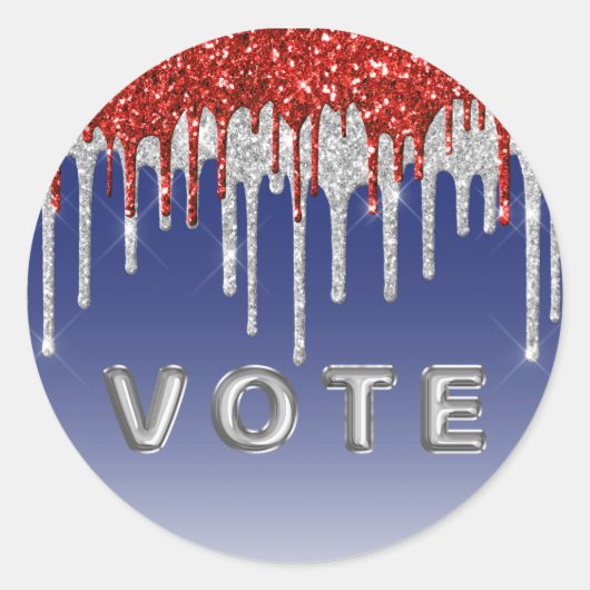 Patriotic Red White Glitter Drip Blue Vote ラウンドシール (正面)