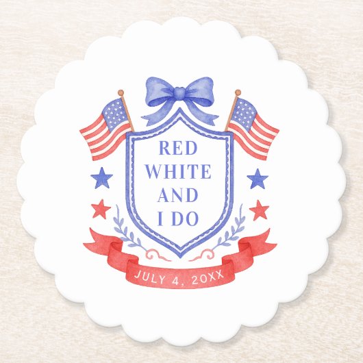Patriotic Red White & I Do Bridal Shower ペーパーコースター (正面)