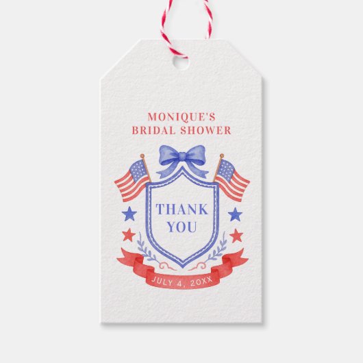 Patriotic Red White & I Do Monogram Bridal Shower ギフトタグ (正面)